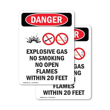 Signmission Explosive Gas No Smoking Danger Sign, Vinyl Decal, 10in W x 14in L, 2PK OS-2PACK-DS-D-1014-V-1209